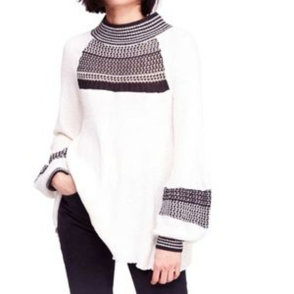 FREE PEOPLE texted long sleeve Crochet Knit Thermal Swing Tunic Sweater Size S/P